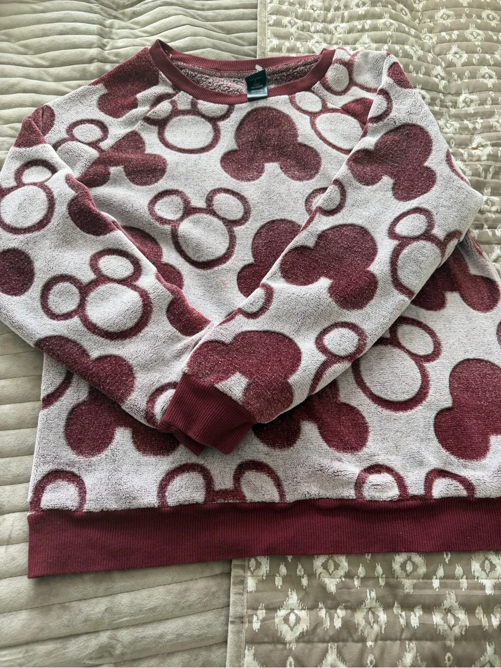 Disney Burgundy and Cream Mickey Circle Fleece Sweatshirt - Picture 2 of 4
